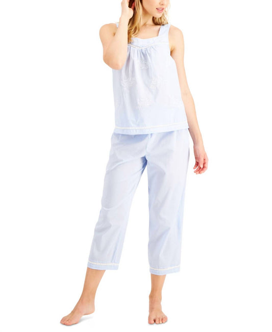 Cotton Embroidered Capri Pajama Set