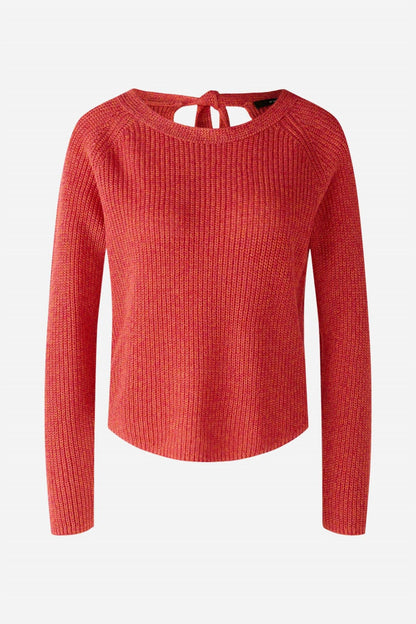 Crew Neck Open-back Ribbon Tie Knit Pullover Jumper