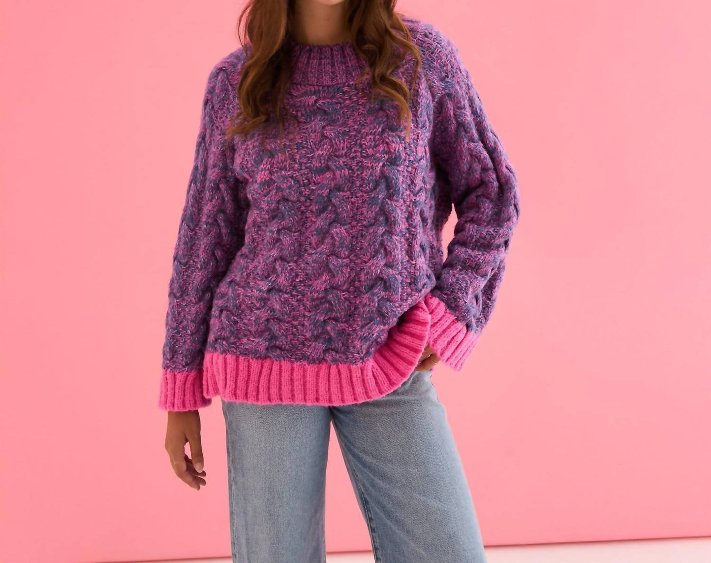 Jennie Cable Marled High Neck Balloon Sleeve Sweater