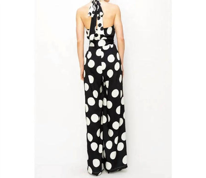 O-ring Halter Neck Polka Dot Jumpsuit