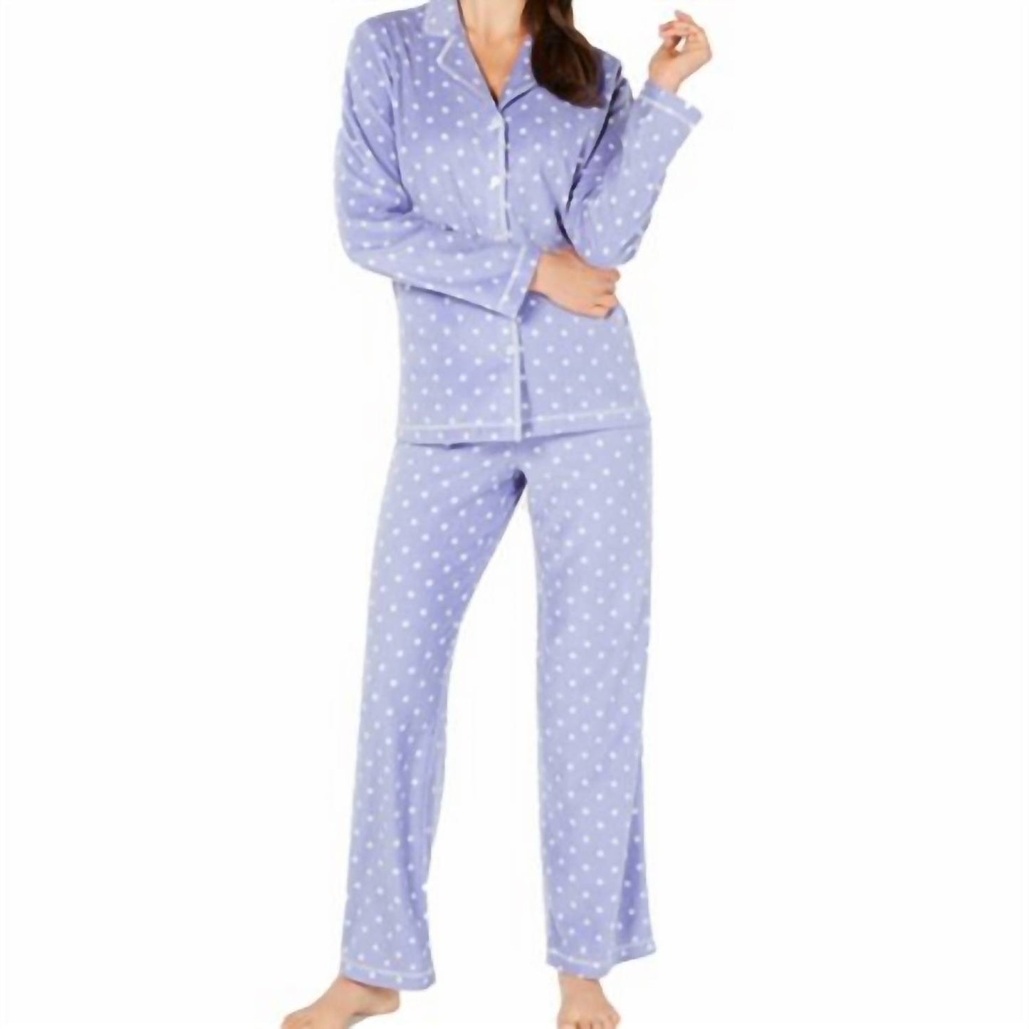 Printed Fleece Notched Collar Pajama Set