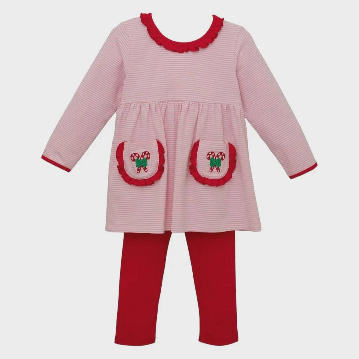 Girl's Candy Cane Ruffle Pant Set