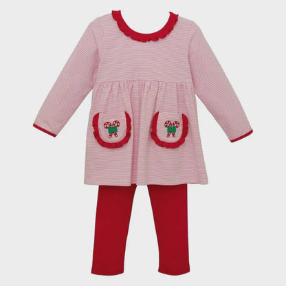 Girl's Candy Cane Ruffle Pant Set