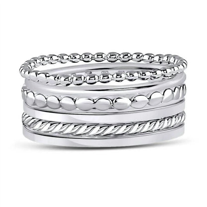 Allyanna Gifts - Women's Sterling Silver 6 Bands Stackable Set Ring - Rack Hunt