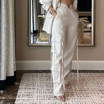Loose Fit Suit With Flowy Belted Pants