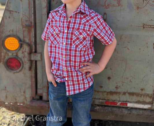 American Farm Company - Boys Youth Plaid Pattern Metal Snap Shirt - Rack Hunt -