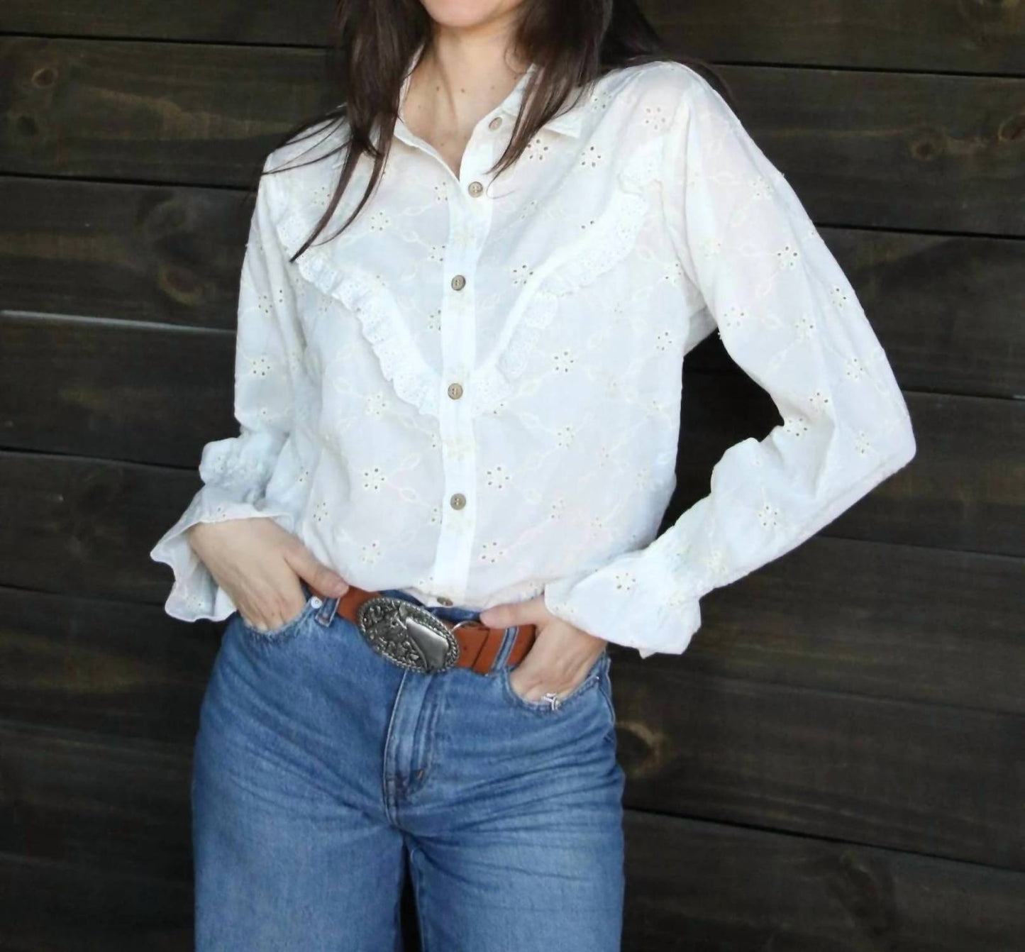 Long Sleeve Western Ruffle Blouse