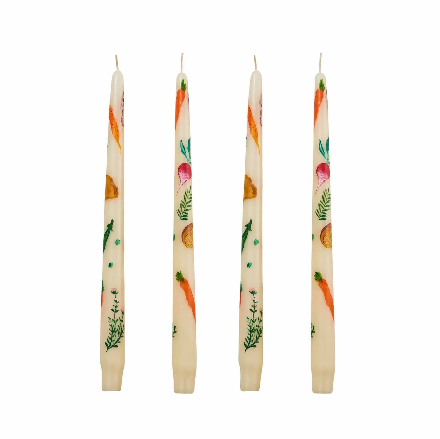Set Of 4 Still Life Hand-painted Veggies Taper Candle