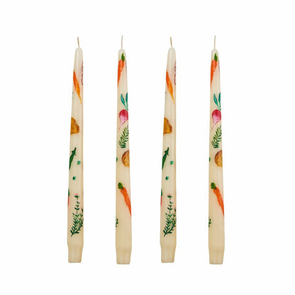 Set Of 4 Still Life Hand-painted Veggies Taper Candle