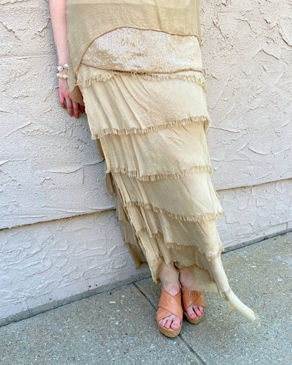Pull On Raw Edge Silk Skirt