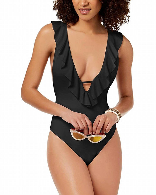 Ruffled Cross Back Cheeky One Piece Swimsuit