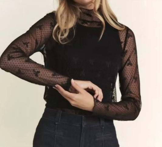 Core in Fashion - Bow Print Sheer Lace Top - Rack Hunt