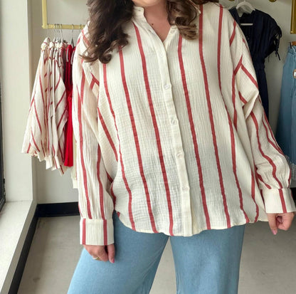 Women's Stripe Gauze Top