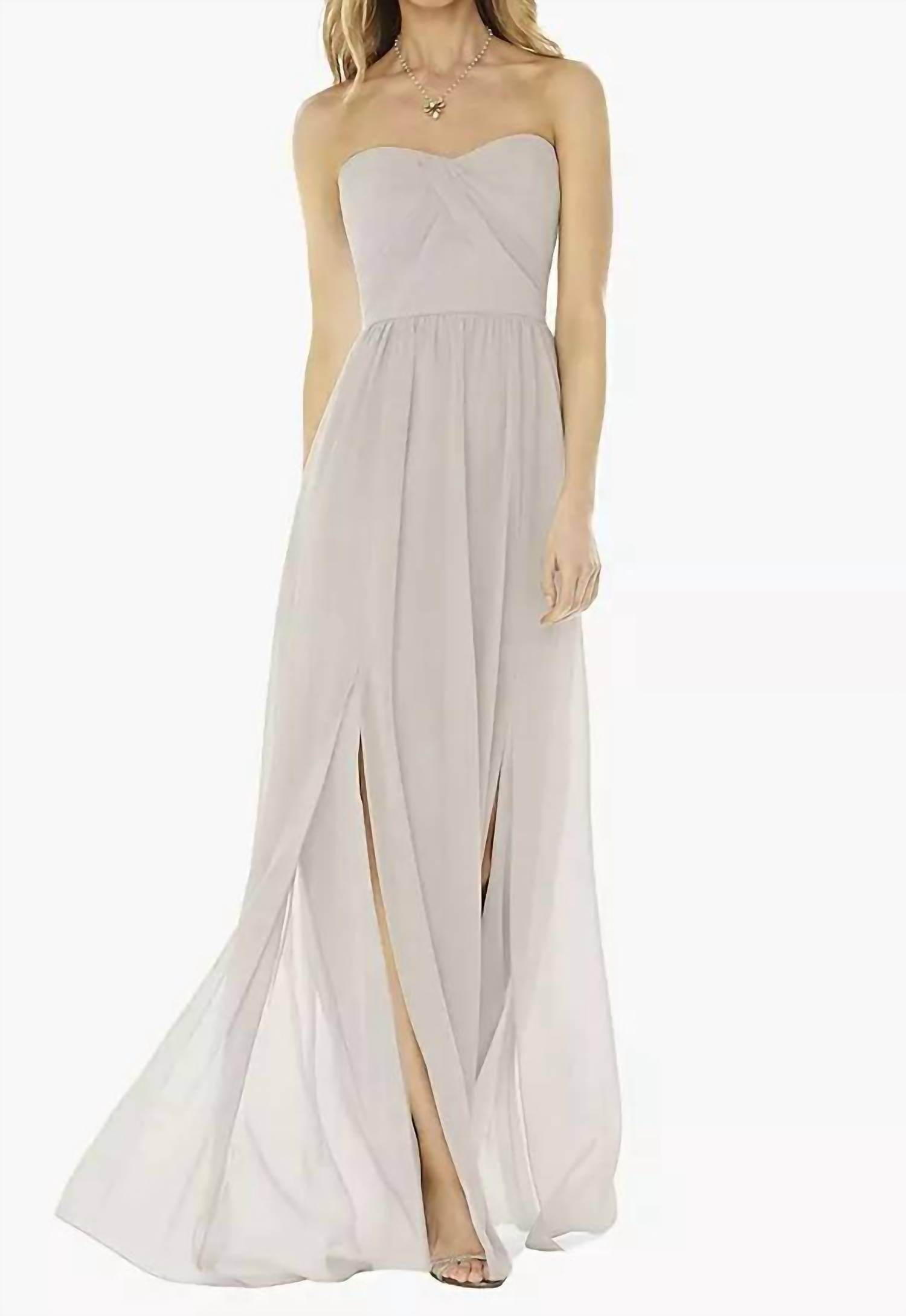 Dessy - Strapless Draped Bodice Maxi Dress With Front Slits - Rack Hunt -