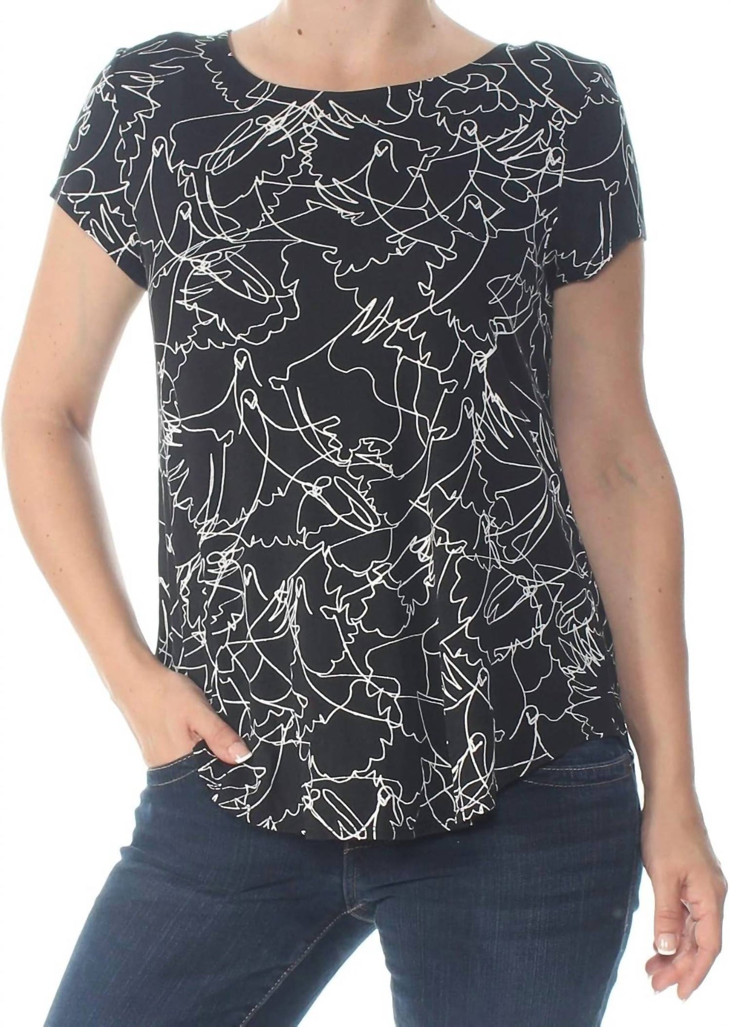 Printed Jewel Neck Swing Top