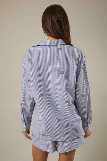 Ellen Flag Embroidered Oversized Shirt