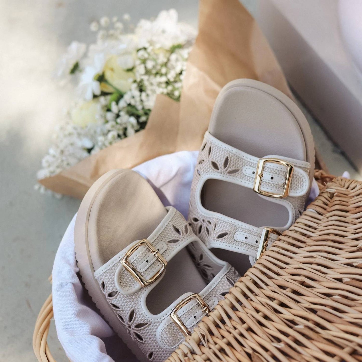 Women's Mia Raffia Double-buckle Comfort Slide Sandal