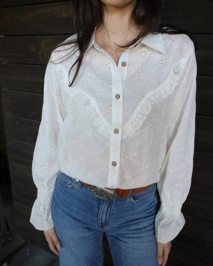 Long Sleeve Western Ruffle Blouse