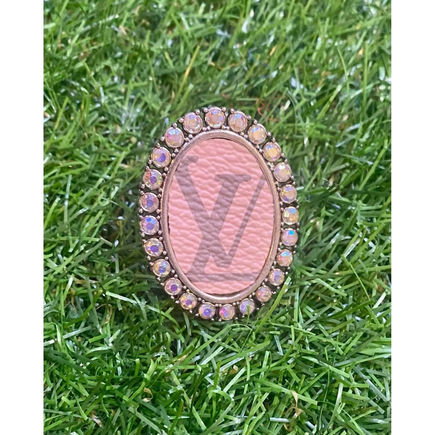 Kingdom Kreations - Women's Oval Rhinestone Leather Statement Ring - Rack Hunt -