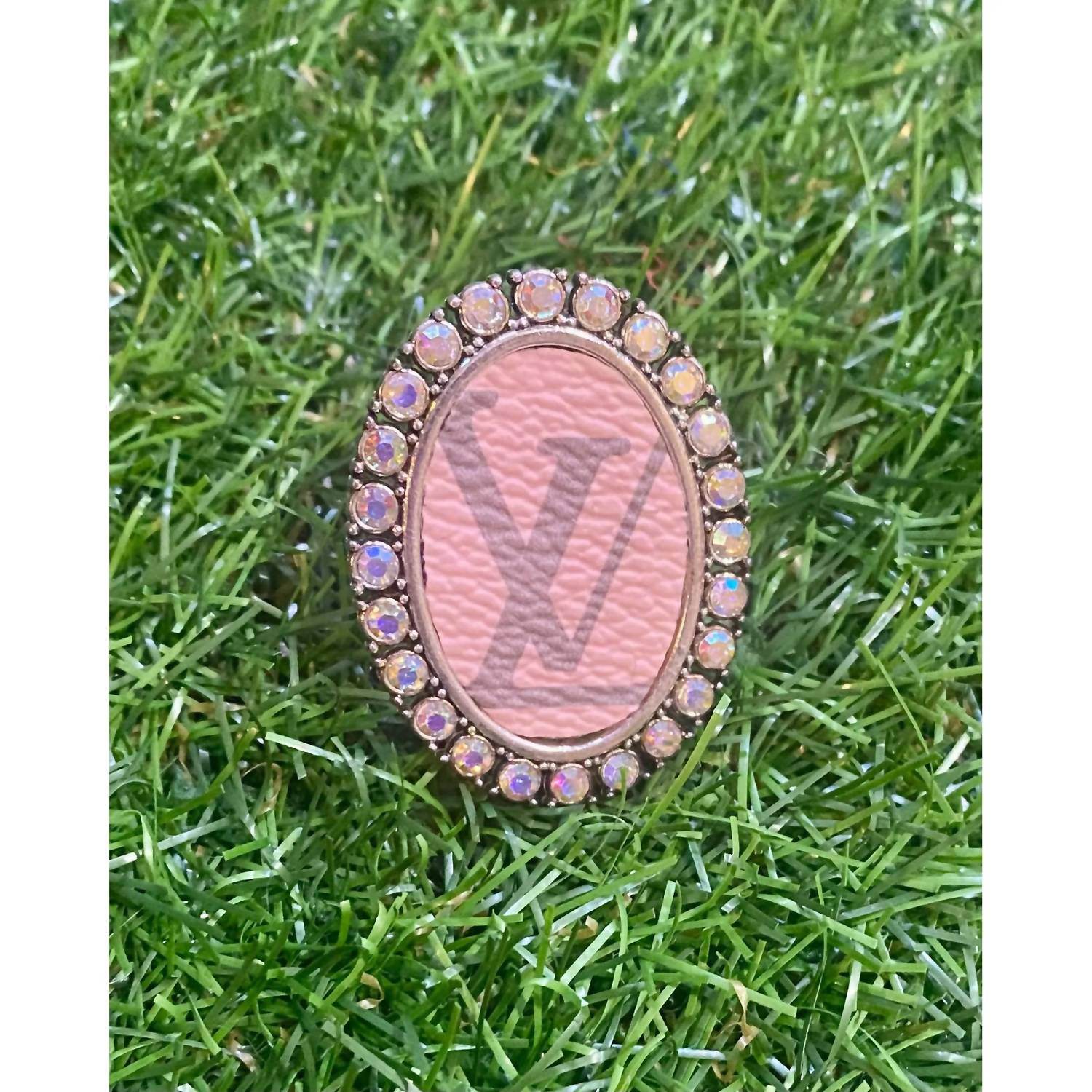 Kingdom Kreations - Women's Oval Rhinestone Leather Statement Ring - Rack Hunt -