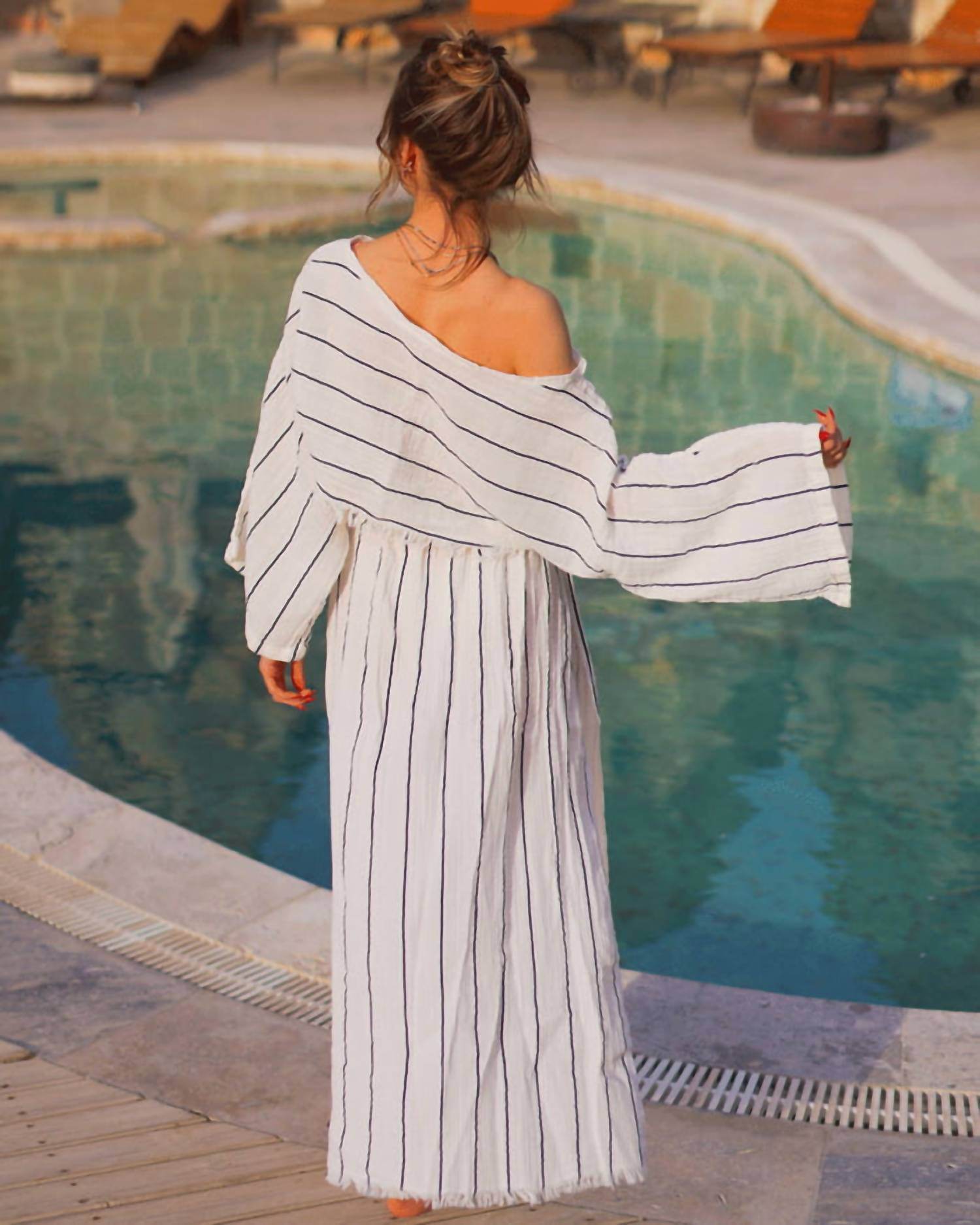 MOA - Striped Side Slit Cotton Maxi Skirt - Rack Hunt -