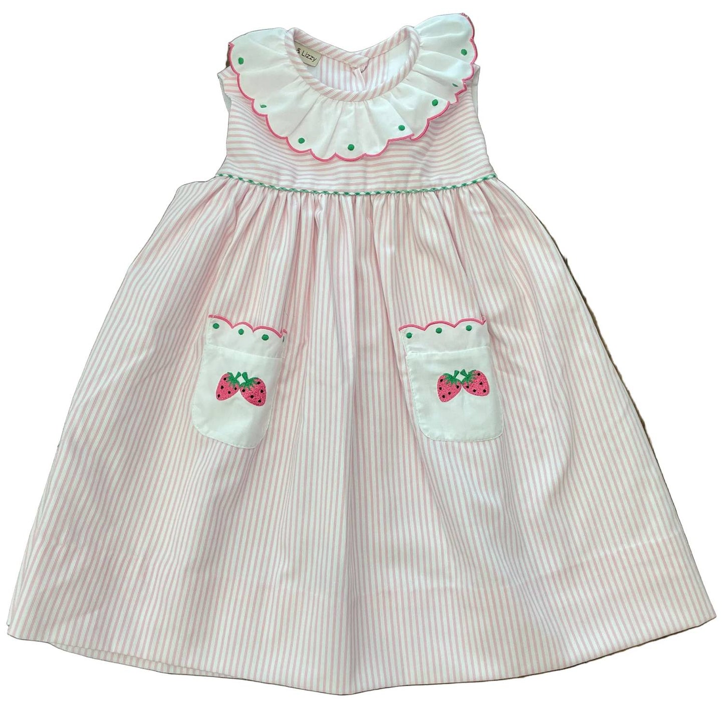 Kid's Strawberries Embroidered Dress With Pockets