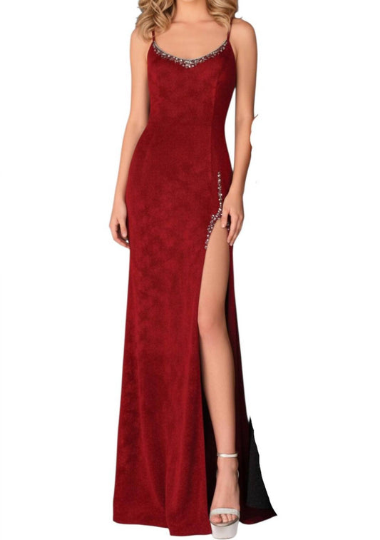Beaded Scoop Shimmer Velvet Maxi Dress