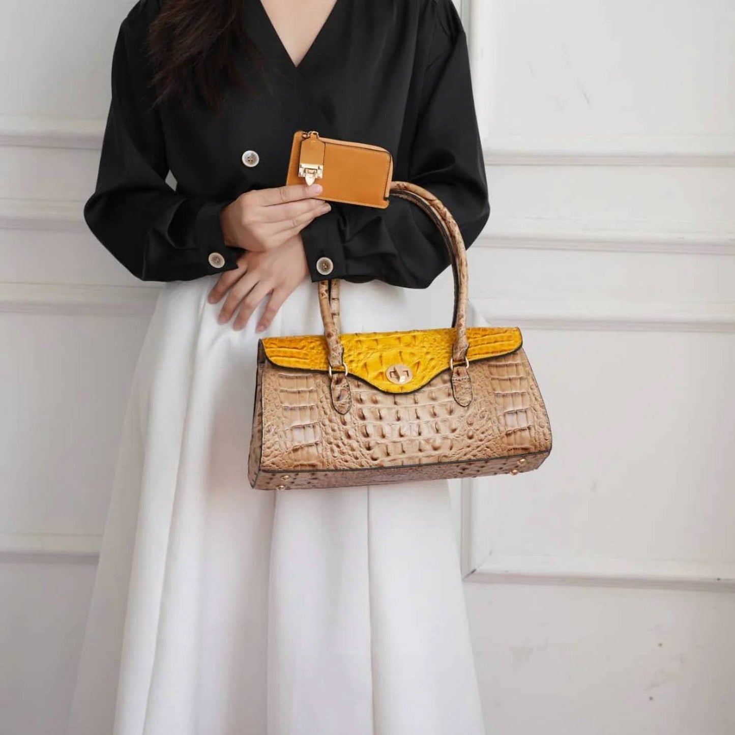 Women's Liviana Croc-embossed Fine Hardware Shoulder Bag