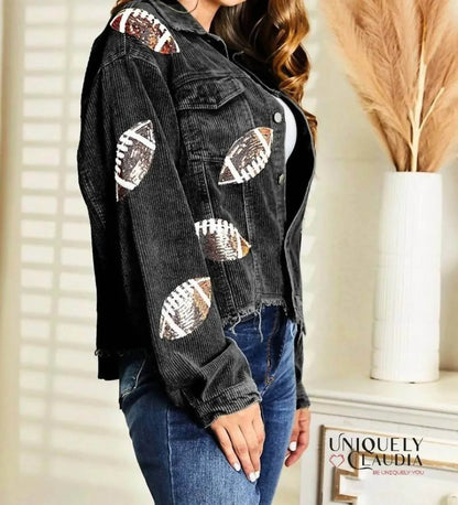 Sweetama - Touch Down Sequined Black Corduroy Jacket - Rack Hunt