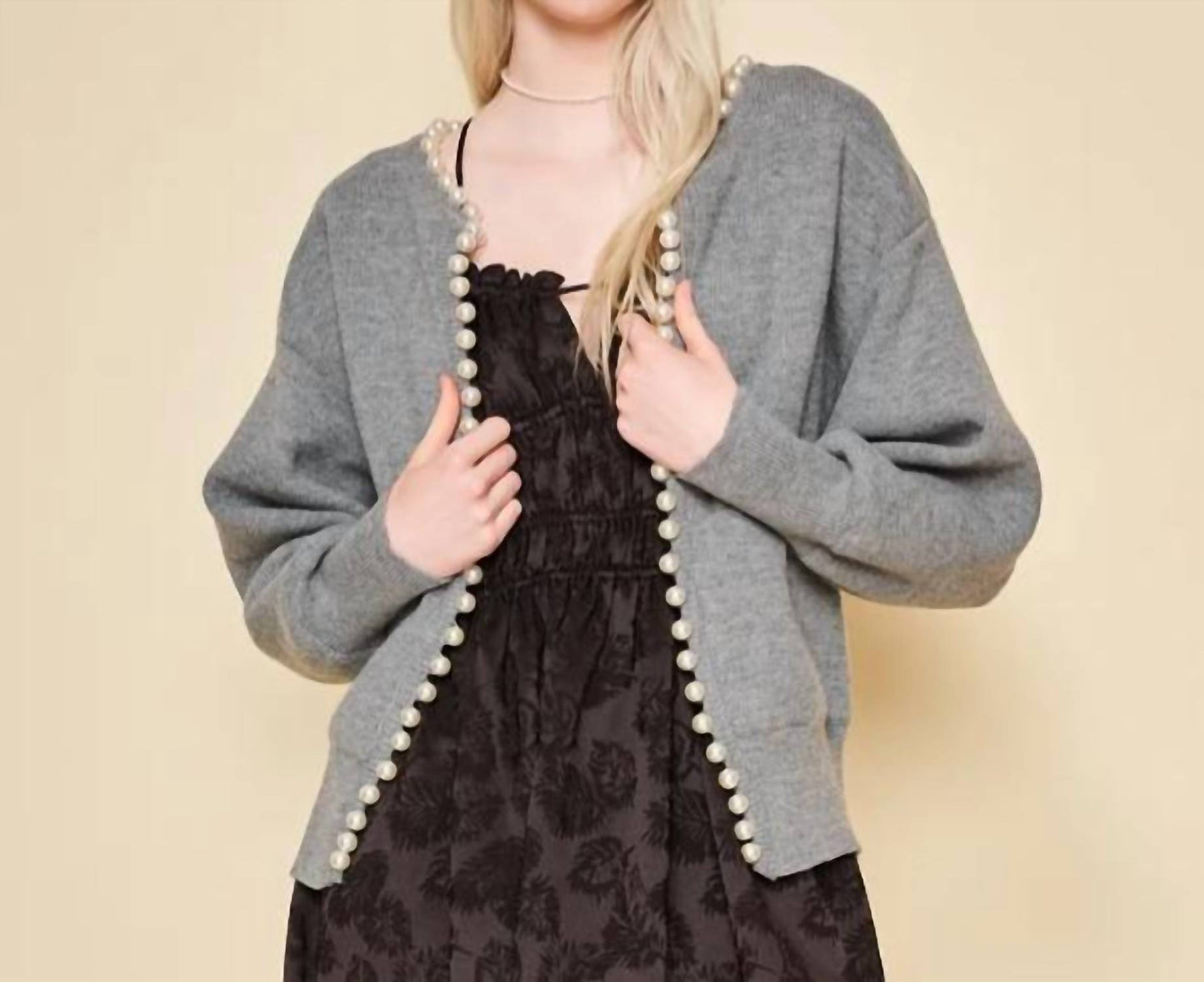 Luisa Grey Pearl Cardigan