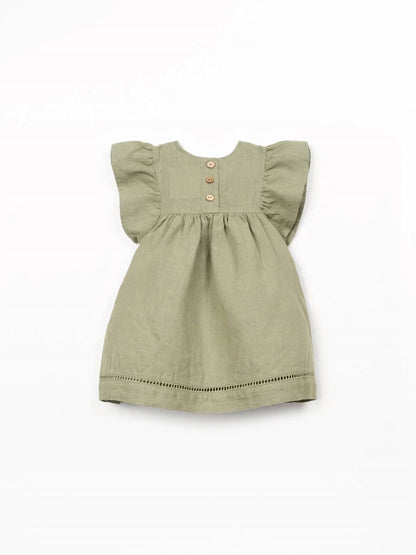 Girls Linen Puff Sleeve Dress