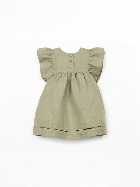 Girls Linen Puff Sleeve Dress