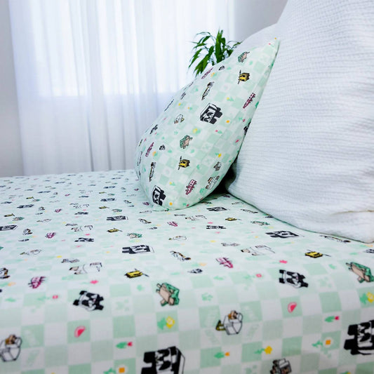 Kid's Minecraft Sleep Repeat Bamboo Twin Sheet Set