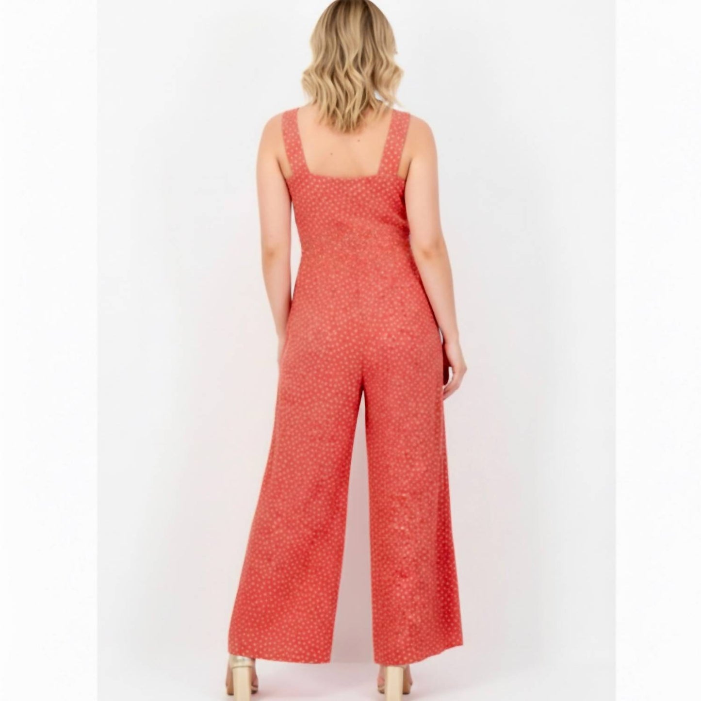 Polka Dot Wide Leg V-neck Jumpsuit