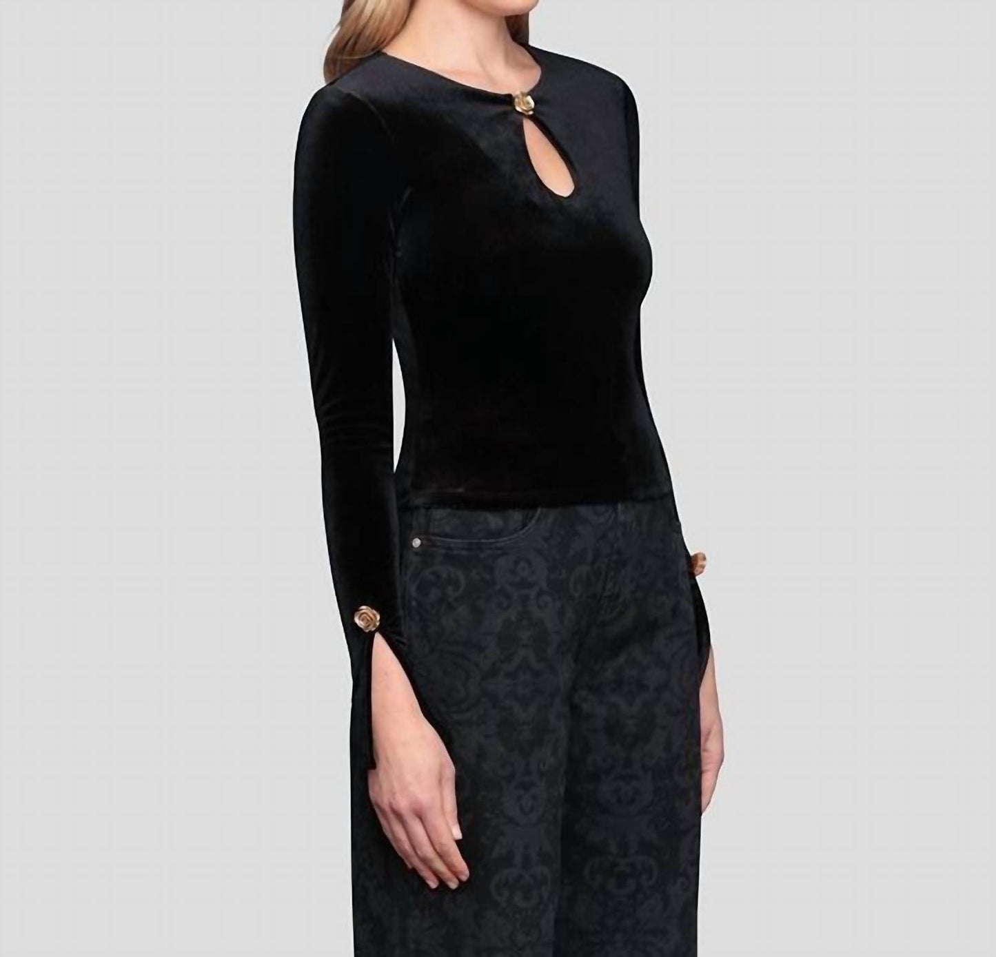 Rose Button Velvet Top