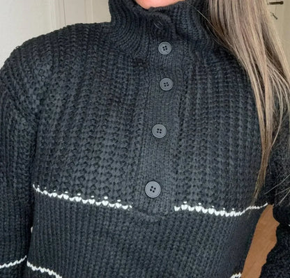 Cozy - Bella Collared Striped Sweater Top - Rack Hunt