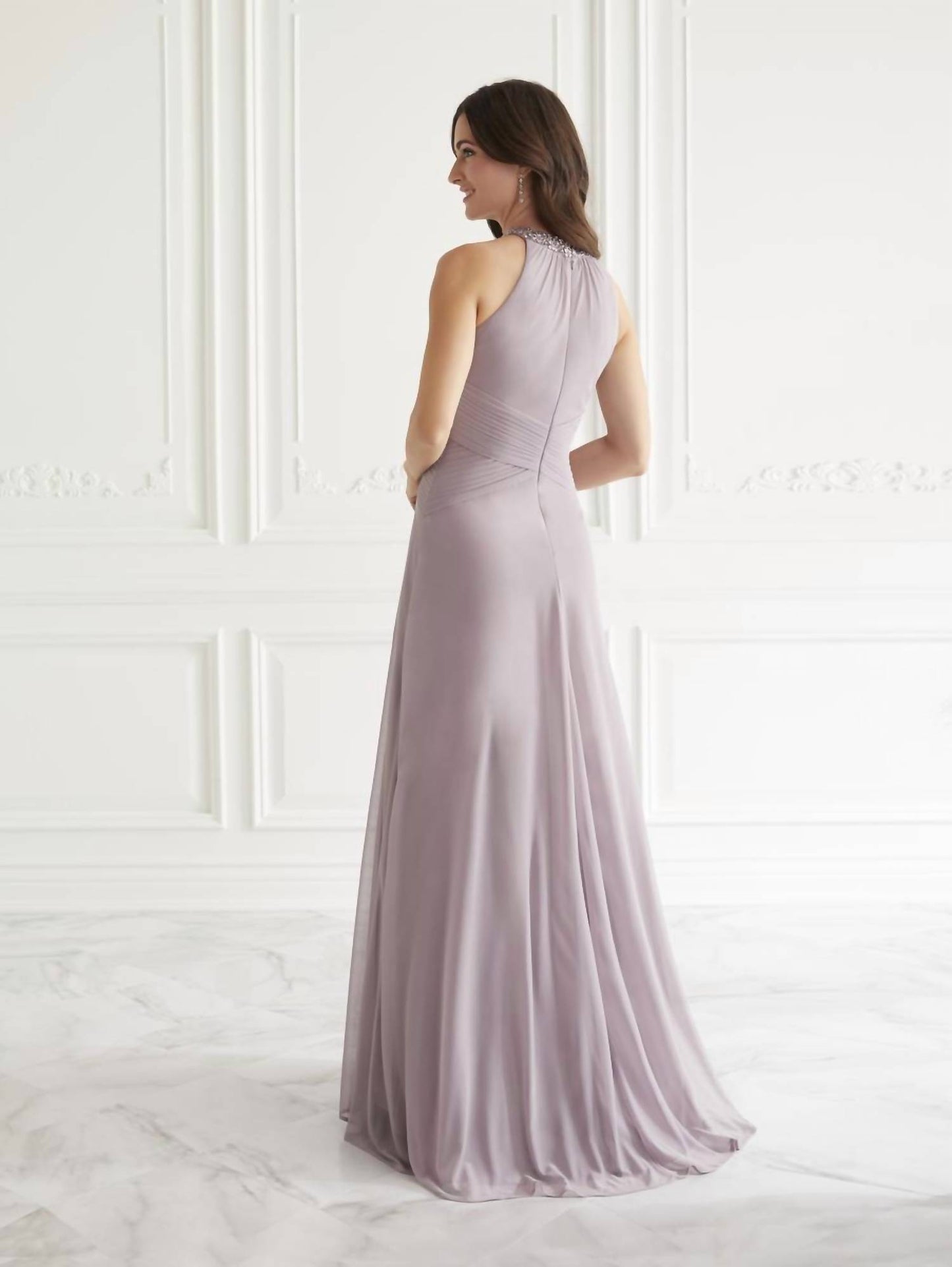 Pleated Waist Beaded Neck Dress