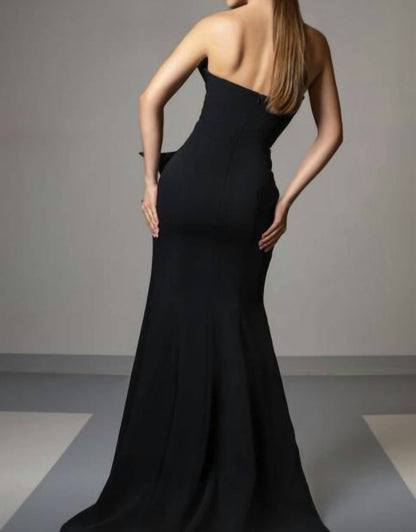 Asymmetric Bow Bodice High Slit Dress