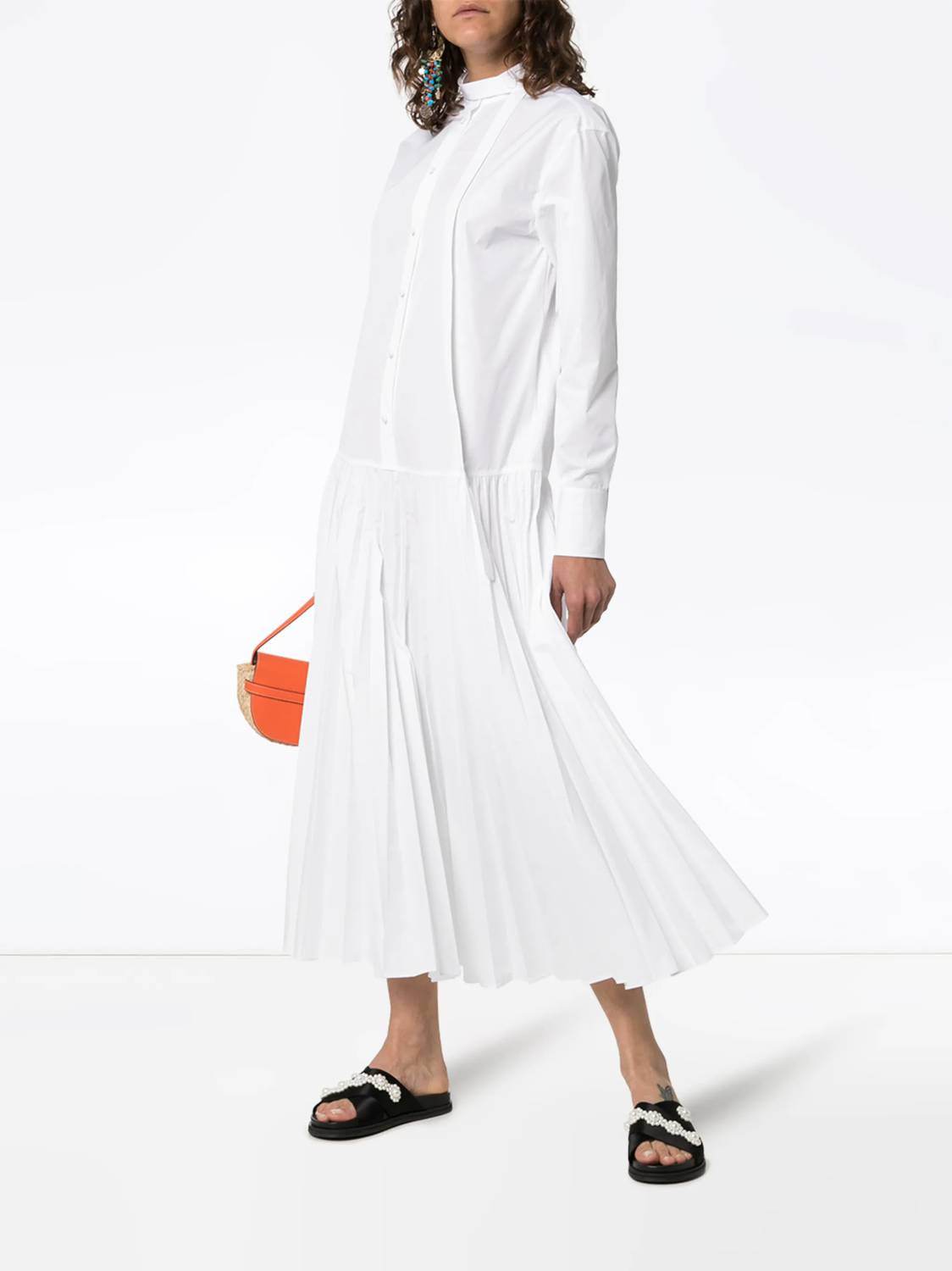 Valentino - Pleated Cotton Blend Poplin Dress - Rack Hunt