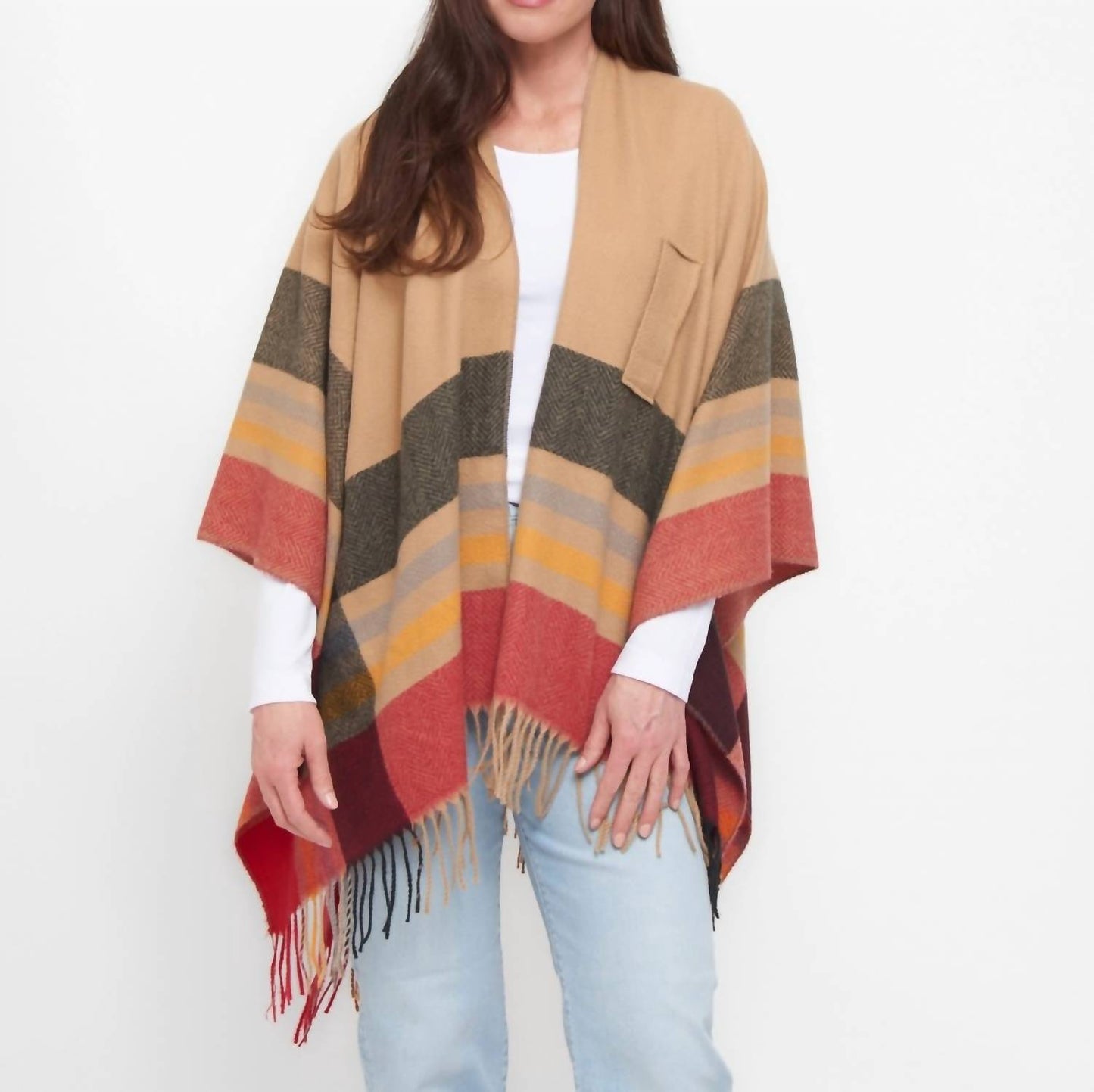 Sidney Fringe Open Front Wrap With Loop