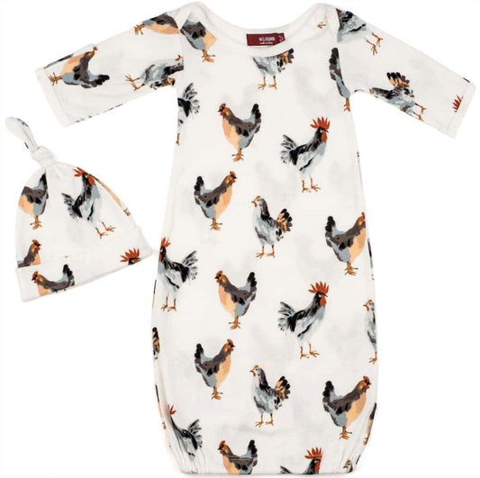 Newborn's Chicken Organic Cotton Gown & Hat Set