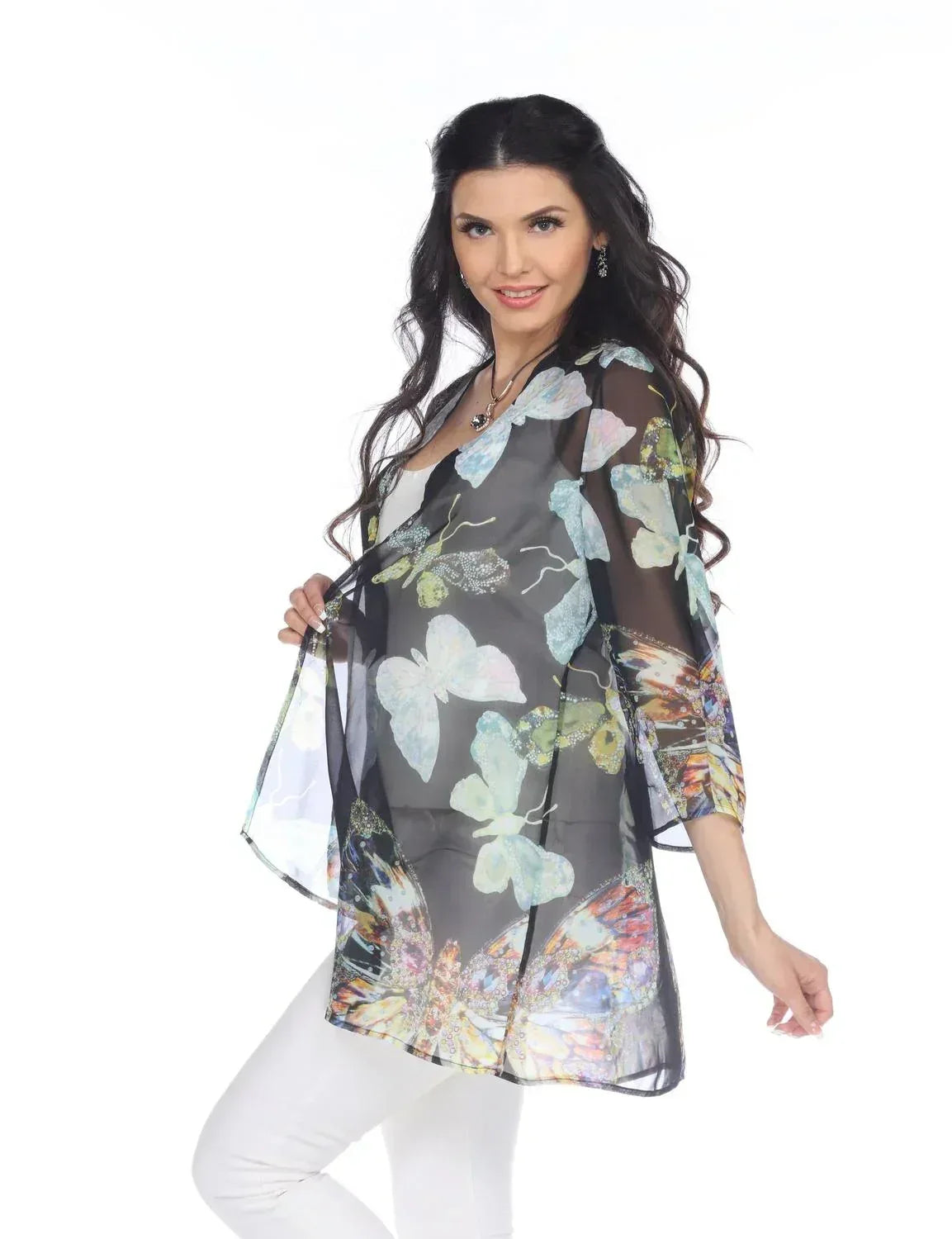 ARIAS - Sheer Butterfly Print Kimono Cardigan - Rack Hunt