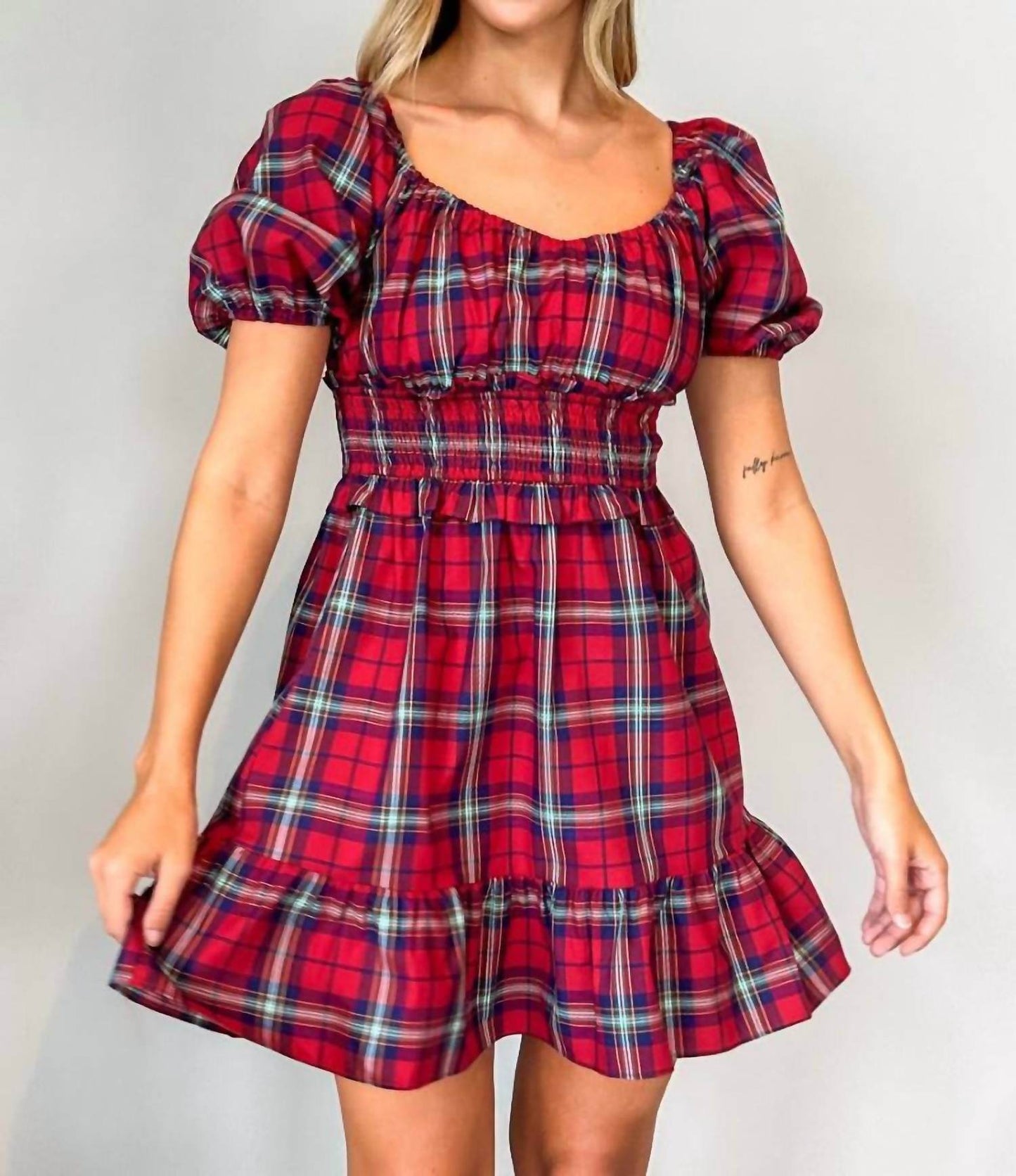 Love You Bunches - Phoebe Check Short Puff Sleeve Mini Dress - Rack Hunt -
