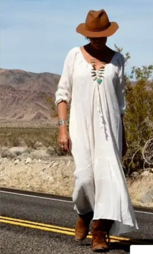 Thelma embroidered long sleeve maxi Dress