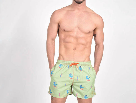Surfing T-rex Print Swim Trunks