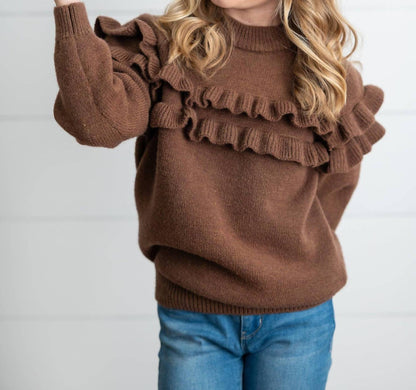Girl's Double Ruffle Crewneck Sweater