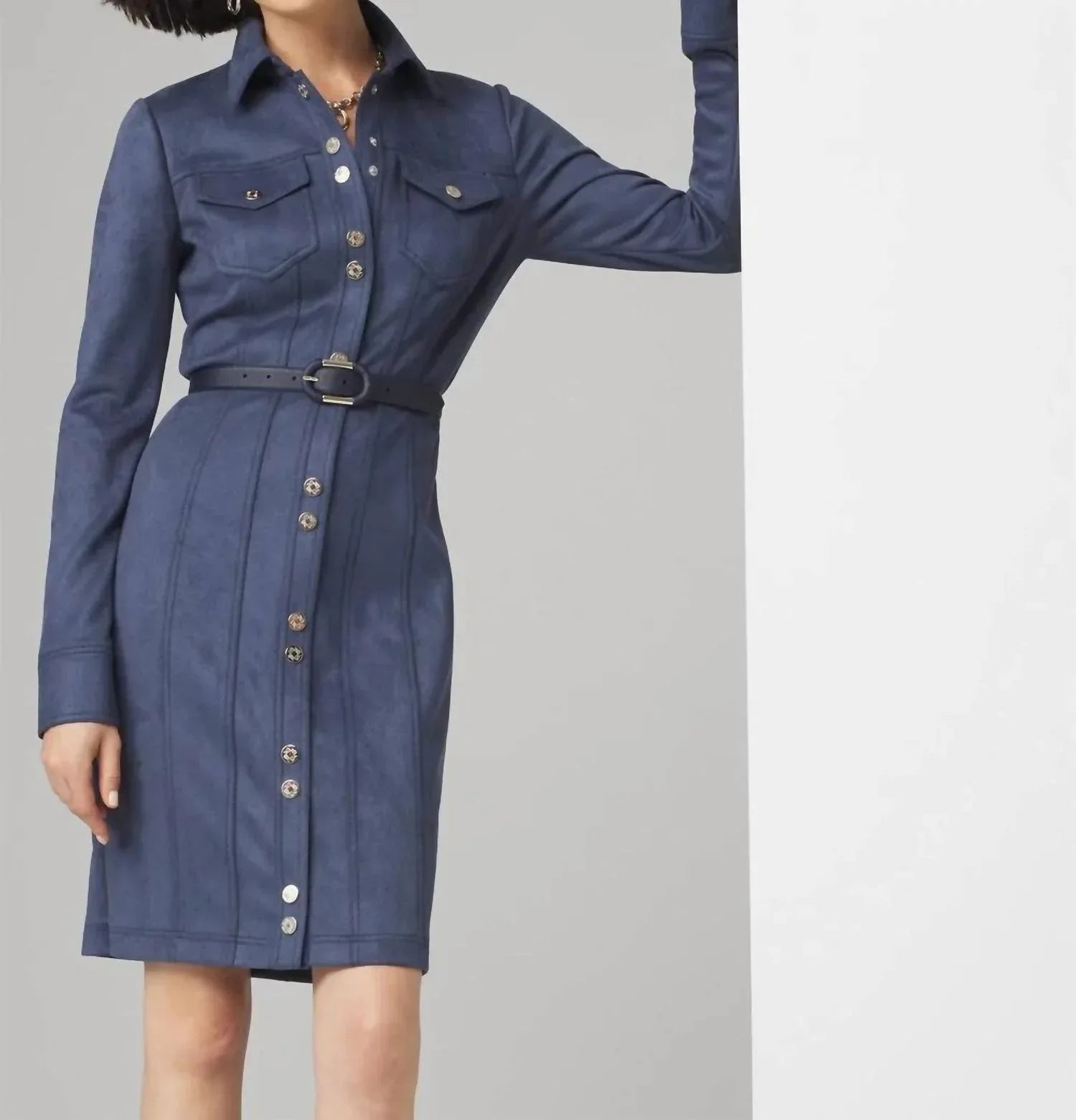 White House Black Market - Long Sleeve Faux Suede Shacket Dress - Rack Hunt