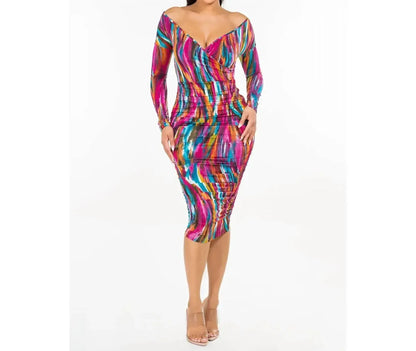 Let's go Uptown - Wrap Shirred Midi Dress - Rack Hunt