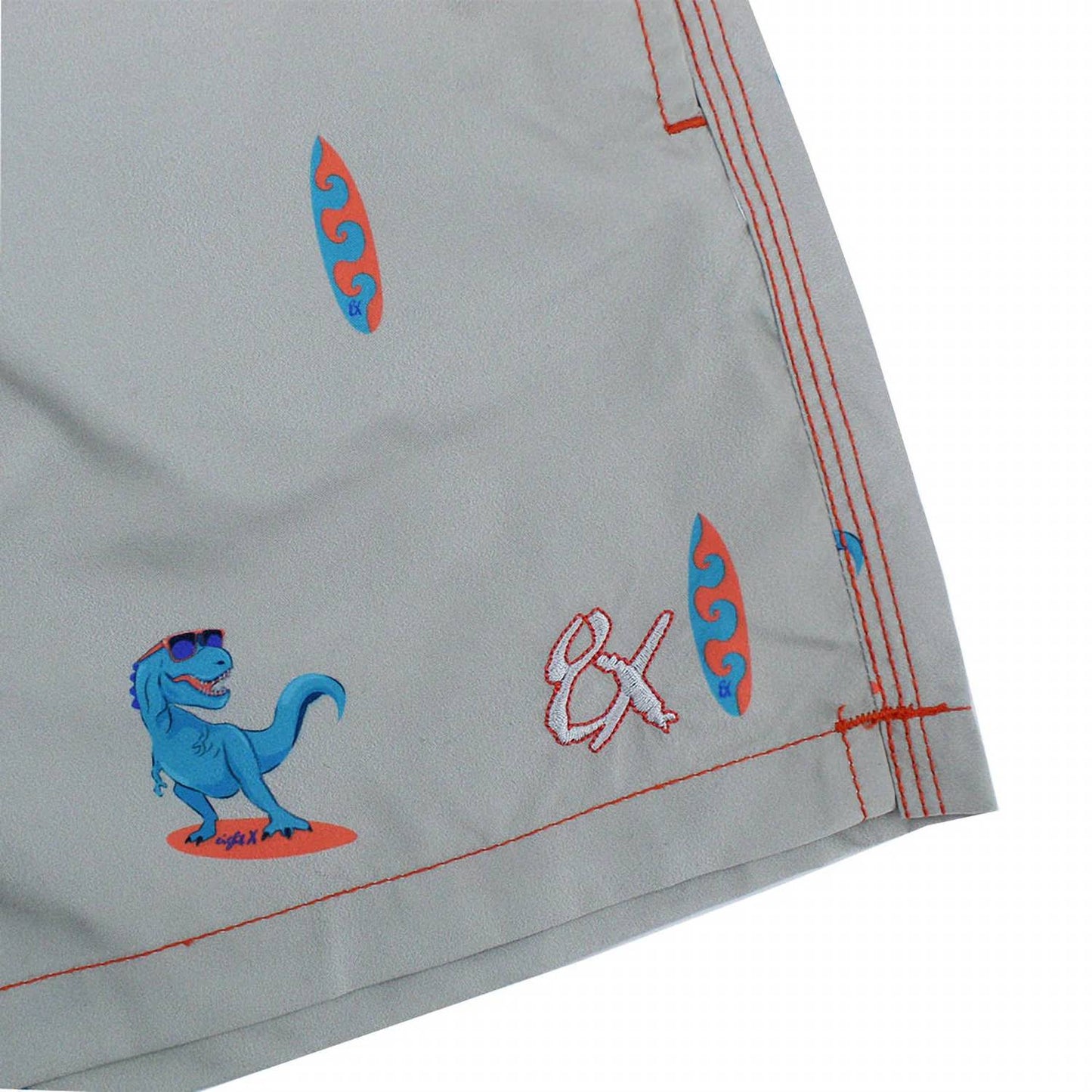 Surfing T-rex Print Swim Trunks