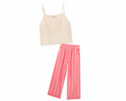 Girl's Jacquard Crop Top And Ruffle Pants Set